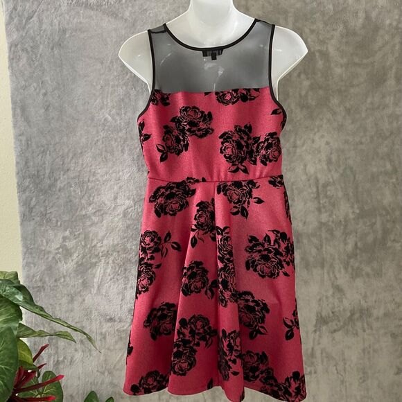 Trixxi Flocked Fit & Flare Skater Dress women plus size 1X Retro Pinup pink shim - Picture 3 of 9